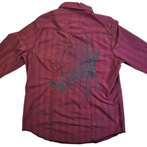 Calvin Klein Jeans Mens Burgundy Embroidered Pinstripe Western Snap Shirt L